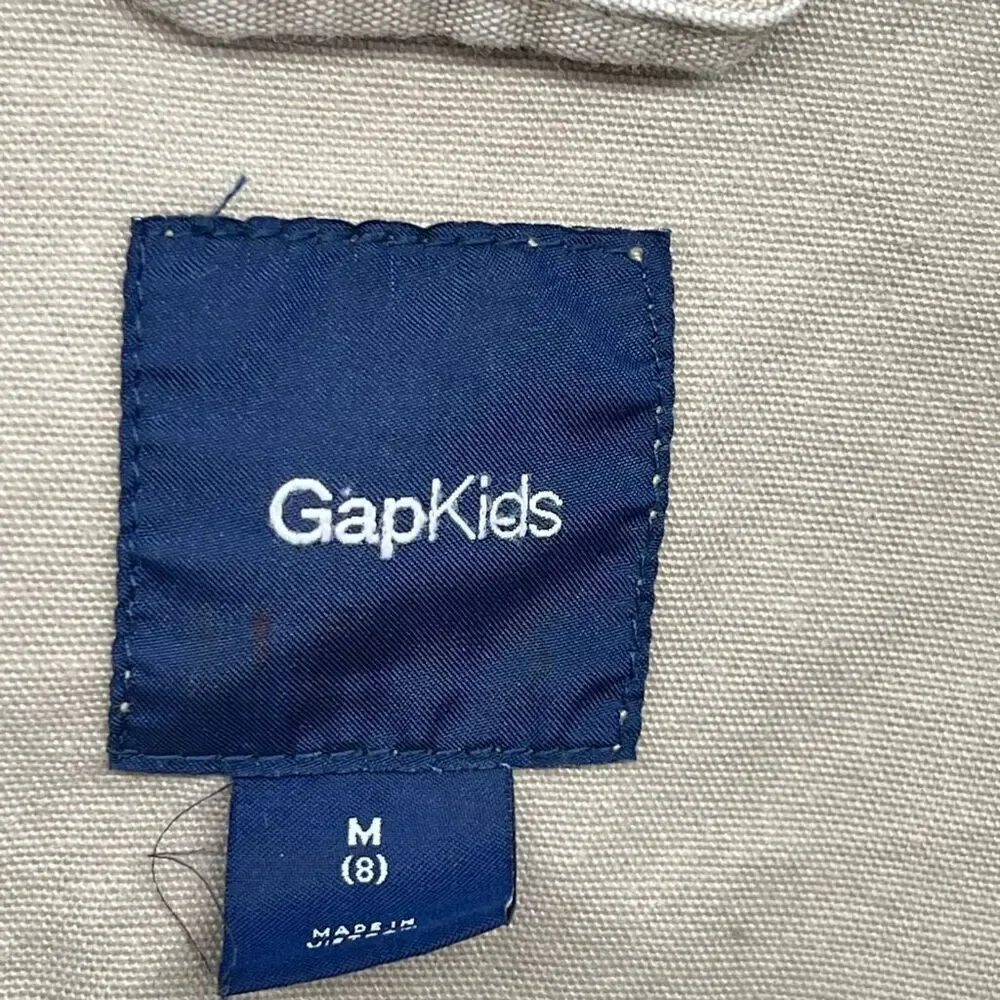GAP Kids Boy’s Khaki Beige Embroidered Utility Cotton Full Zip Hooded Jacket 8